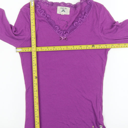 White Stuff Women's Purple Lace V-Neck Long Sleeve Nightshirt S