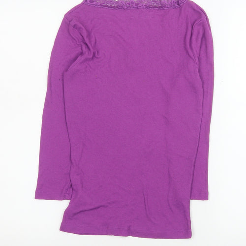 White Stuff Women's Purple Lace V-Neck Long Sleeve Nightshirt S
