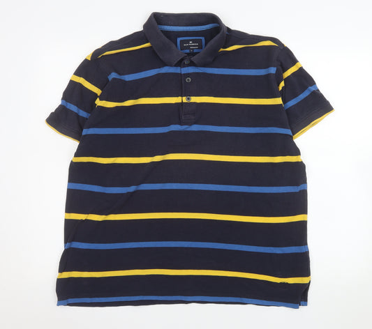 Marks and Spencer Men’s Navy Striped Cotton Polo Shirt Size L