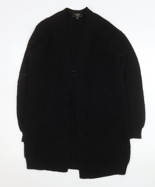 Lipsy Women’s Black Chunky Knit Longline V-Neck Cardigan Size 8