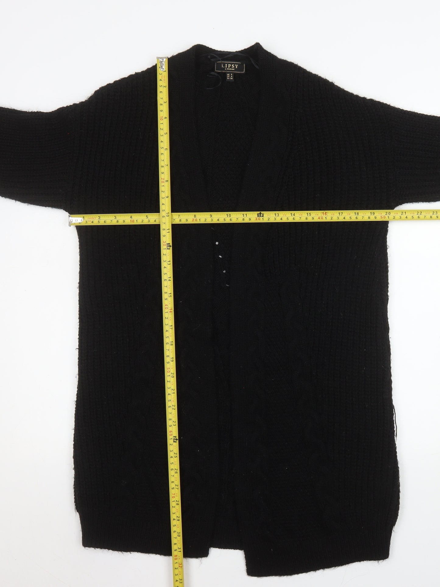 Lipsy Women’s Black Chunky Knit Longline V-Neck Cardigan Size 8