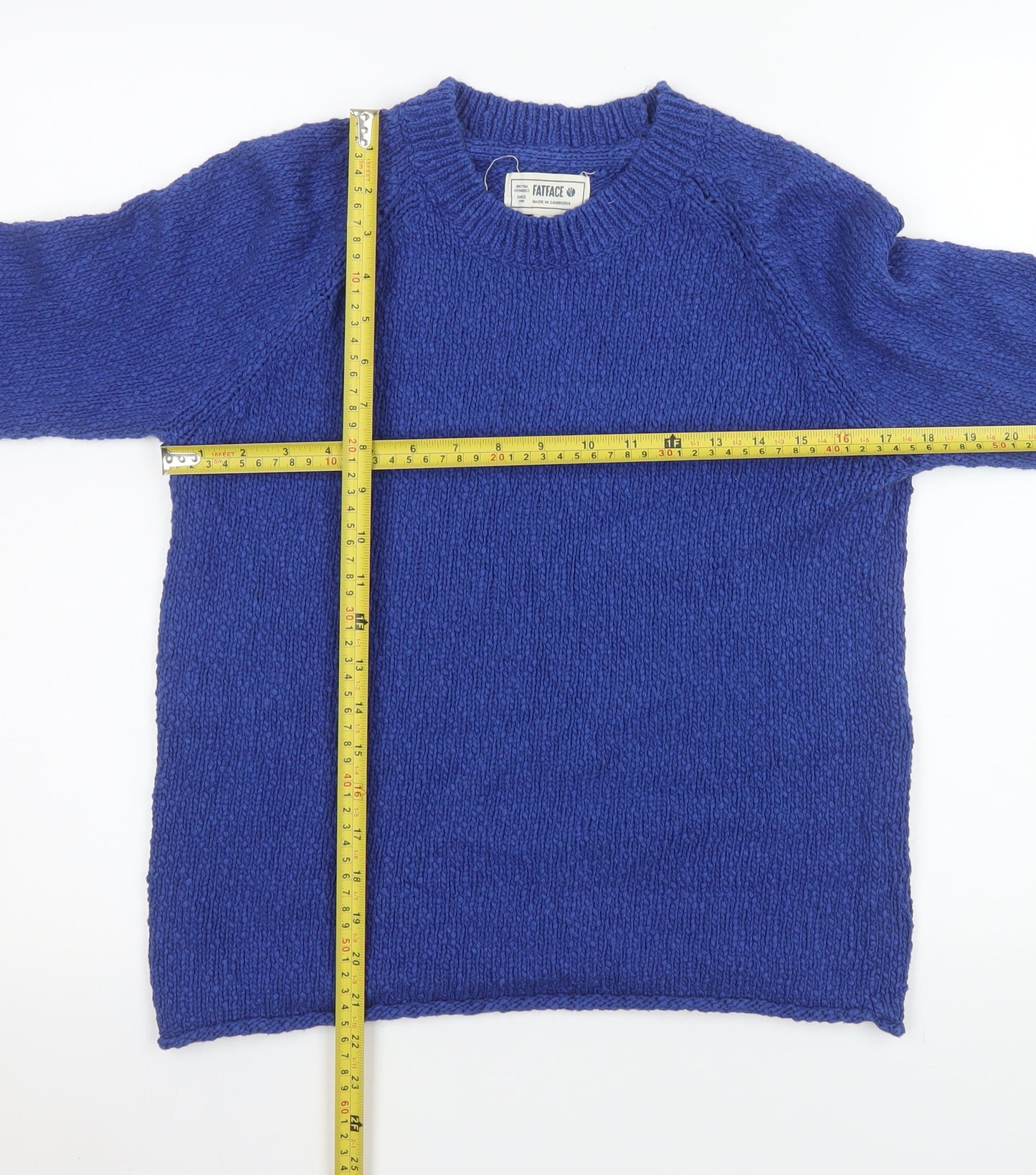 FatFace Women's Blue Cotton Crew Neck Jumper Size 8