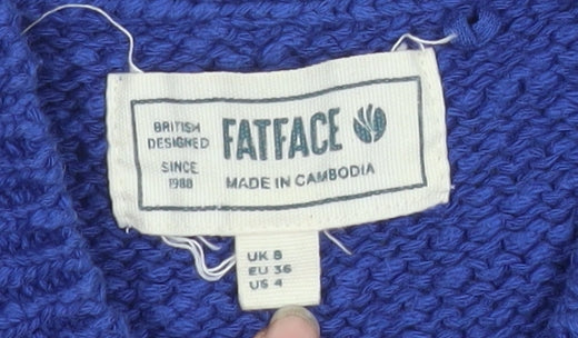 FatFace Women's Blue Cotton Crew Neck Jumper Size 8