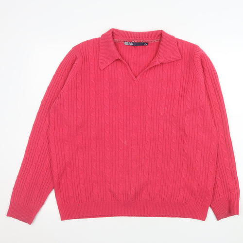 Isle Women’s Pink Collared Cable-Knit Jumper Size L 18-20