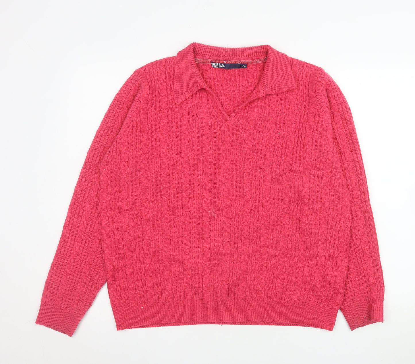Isle Women’s Pink Collared Cable-Knit Jumper Size L 18-20
