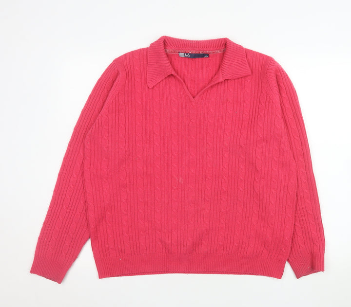 Isle Women’s Pink Collared Cable-Knit Jumper Size L 18-20