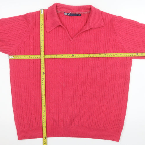 Isle Women’s Pink Collared Cable-Knit Jumper Size L 18-20