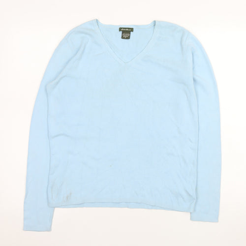Eddie Bauer Womens Blue Cotton V-Neck Long Sleeve Pullover Jumper M