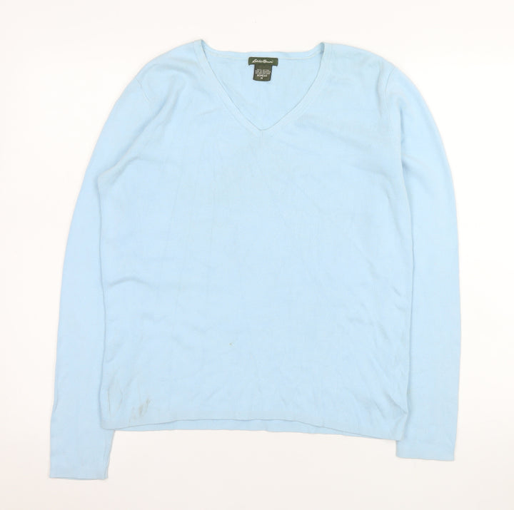 Eddie Bauer Womens Blue Cotton V-Neck Long Sleeve Pullover Jumper M