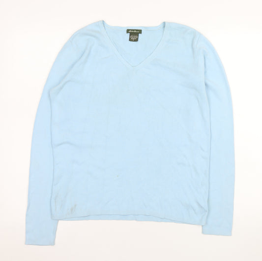 Eddie Bauer Womens Blue Cotton V-Neck Long Sleeve Pullover Jumper M