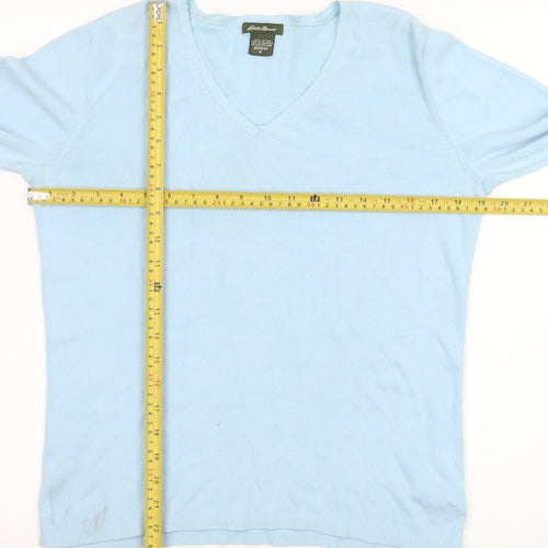 Eddie Bauer Womens Blue Cotton V-Neck Long Sleeve Pullover Jumper M