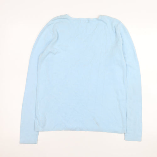 Eddie Bauer Womens Blue Cotton V-Neck Long Sleeve Pullover Jumper M