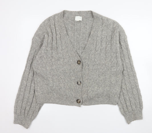 H&M Women's Grey Cable-Knit V-Neck Cardigan Size 12