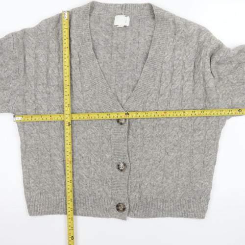 H&M Women's Grey Cable-Knit V-Neck Cardigan Size 12