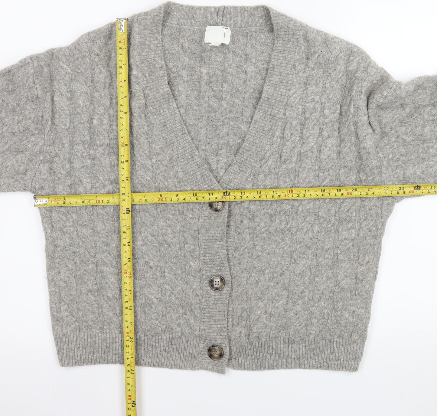 H&M Women's Grey Cable-Knit V-Neck Cardigan Size 12