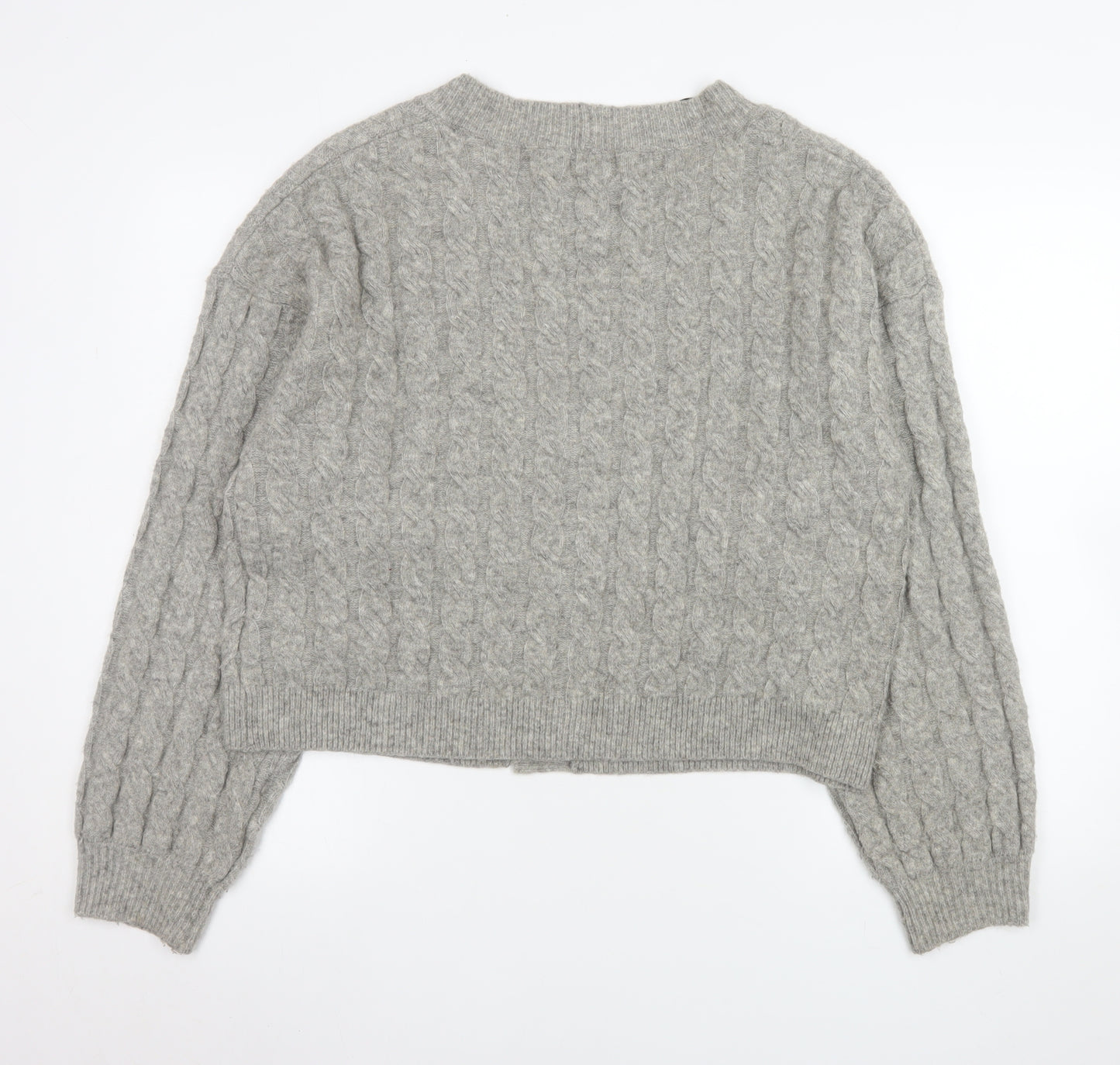 H&M Women's Grey Cable-Knit V-Neck Cardigan Size 12