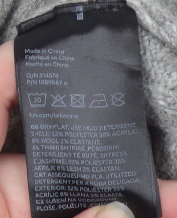 H&M Women's Grey Cable-Knit V-Neck Cardigan Size 12