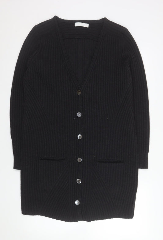 Nicole Farhi Women’s Black 100% Wool Ribbed Long Cardigan L