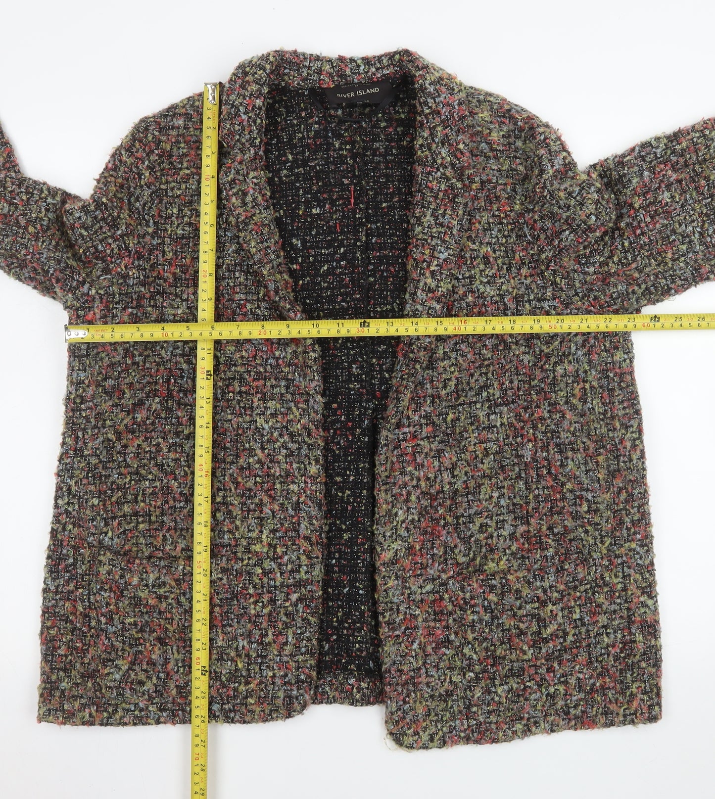 River Island Women's Multicoloured Bouclé Blazer Jacket UK 14 Classic Fit