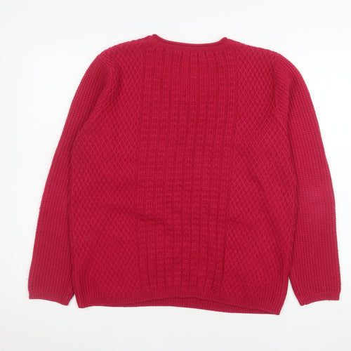 Isle Essentials Women Red Acrylic V-Neck Cable Knit Jumper Size 14-16