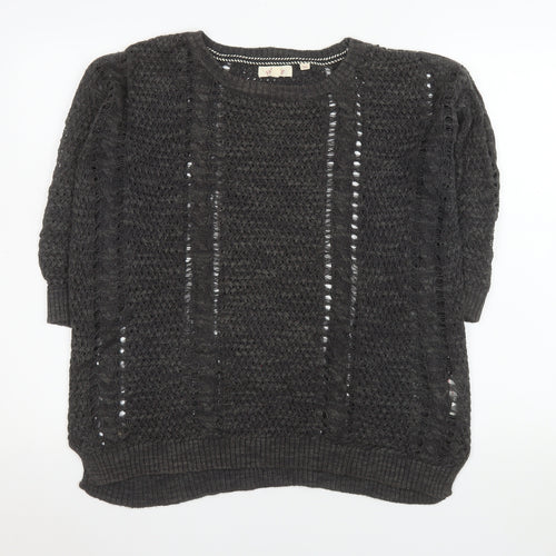 Fat Face Women’s Black Open-Knit Linen Cotton Jumper Size 12