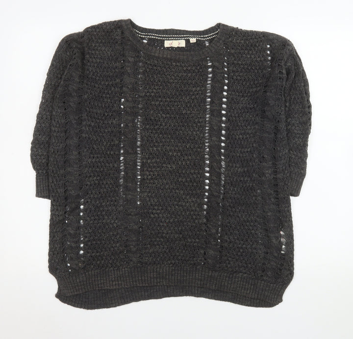 Fat Face Women’s Black Open-Knit Linen Cotton Jumper Size 12