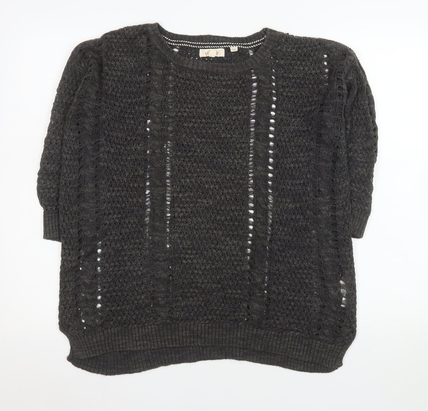 Fat Face Women’s Black Open-Knit Linen Cotton Jumper Size 12