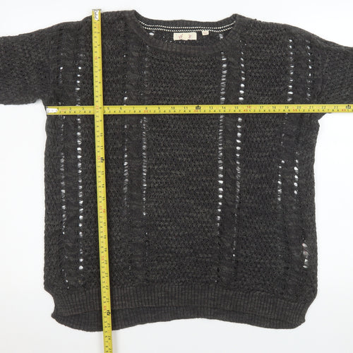 Fat Face Women’s Black Open-Knit Linen Cotton Jumper Size 12