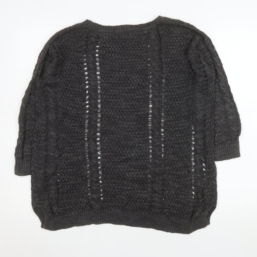 Fat Face Women’s Black Open-Knit Linen Cotton Jumper Size 12