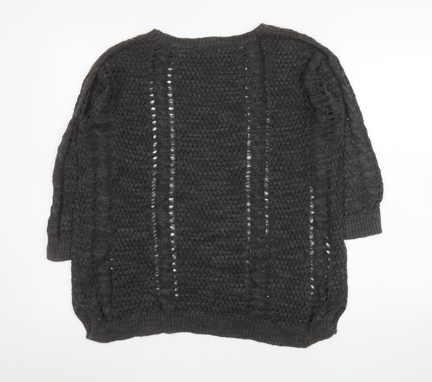 Fat Face Women’s Black Open-Knit Linen Cotton Jumper Size 12