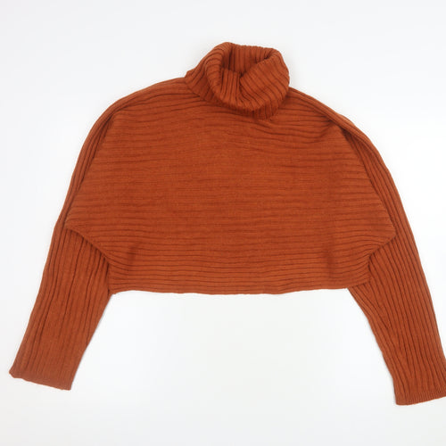 New Look Women Brown Roll Neck Ribbed Knit Long Sleeve Jumper Size L