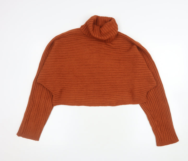 New Look Women Brown Roll Neck Ribbed Knit Long Sleeve Jumper Size L
