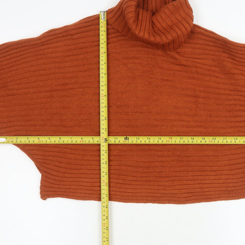 New Look Women Brown Roll Neck Ribbed Knit Long Sleeve Jumper Size L