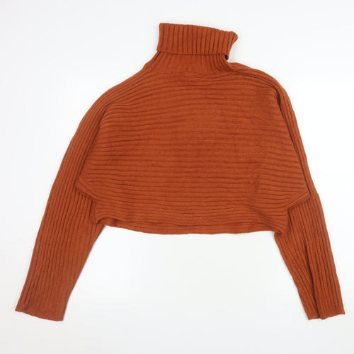 New Look Women Brown Roll Neck Ribbed Knit Long Sleeve Jumper Size L