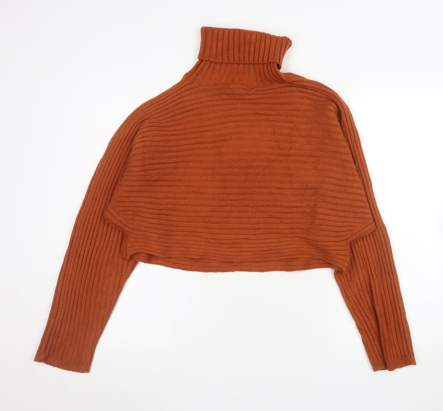 New Look Women Brown Roll Neck Ribbed Knit Long Sleeve Jumper Size L