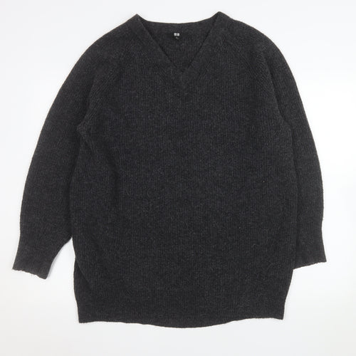Uniqlo Mens Grey V-Neck Wool Blend Pullover Jumper M