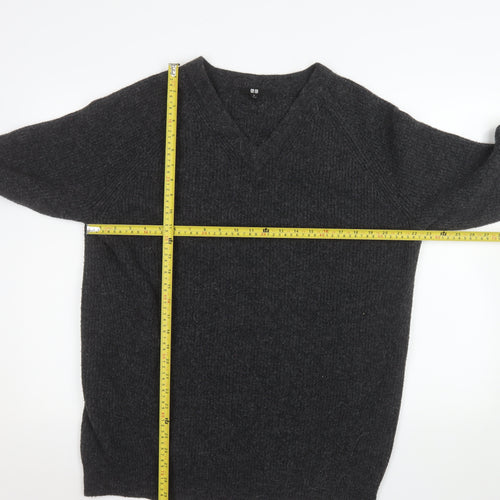 Uniqlo Mens Grey V-Neck Wool Blend Pullover Jumper M