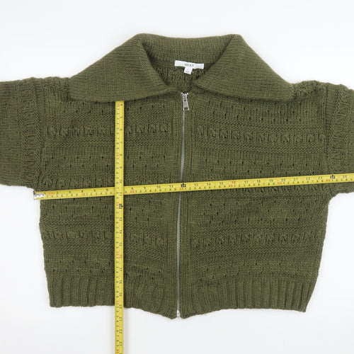NEXT Women's Green Knit Cropped Zip Jacket Size L Relaxed Fit