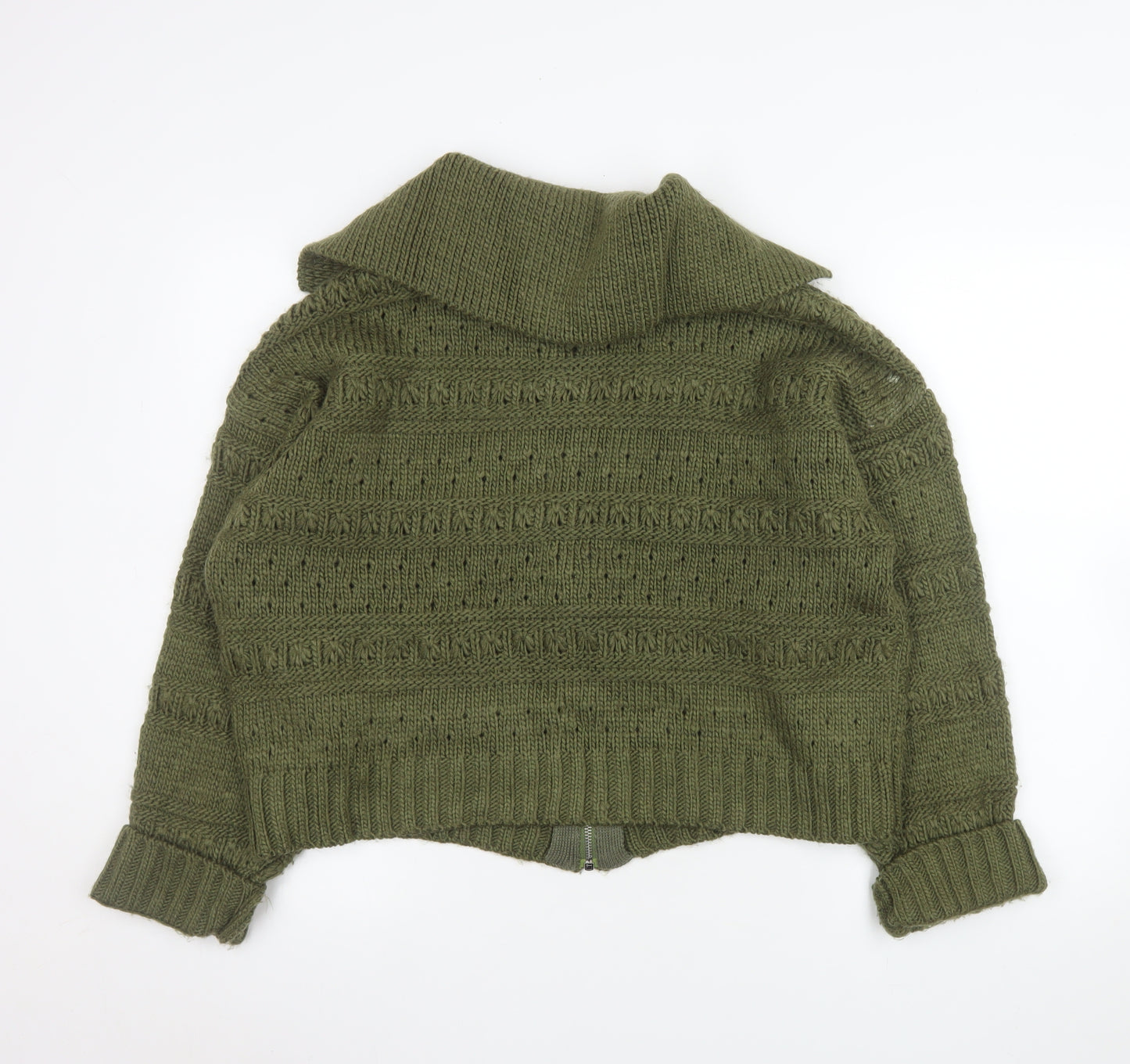 NEXT Women's Green Knit Cropped Zip Jacket Size L Relaxed Fit