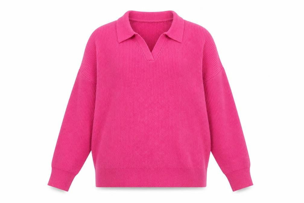 Front view of La Marey Women's Pink Collared Pullover Knit Jumper, size M