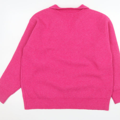 La Marey Women's Pink Collared Pullover Knit Jumper Size M