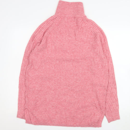 Marks and Spencer Women Pink 1/2 Zip Ribbed Pullover Sweater M