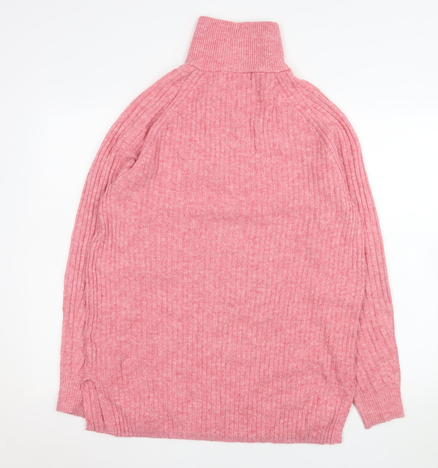 Marks and Spencer Women Pink 1/2 Zip Ribbed Pullover Sweater M
