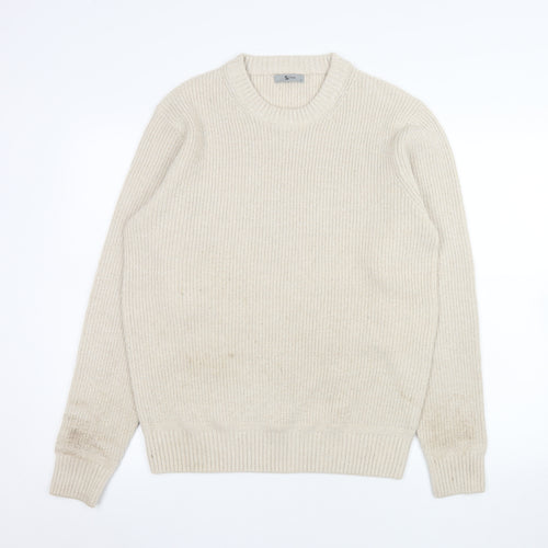 Tu Men Beige Ribbed Knit Crew Neck Pullover Jumper M