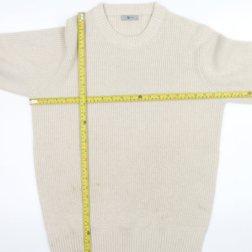 Tu Men Beige Ribbed Knit Crew Neck Pullover Jumper M
