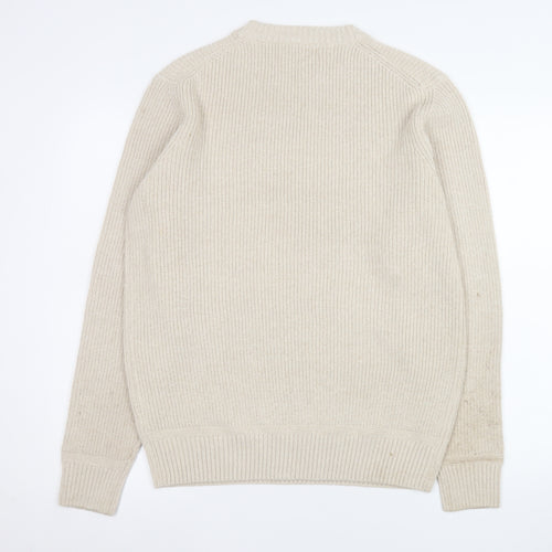 Tu Men Beige Ribbed Knit Crew Neck Pullover Jumper M