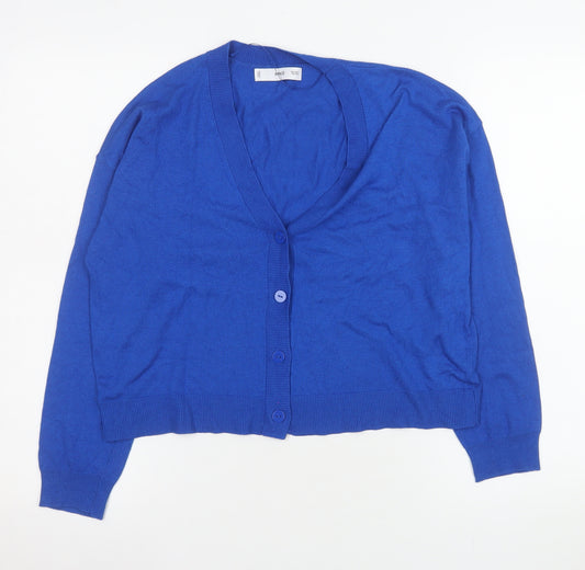 Mango Women's Blue V-Neck Button Knit Cardigan Size S
