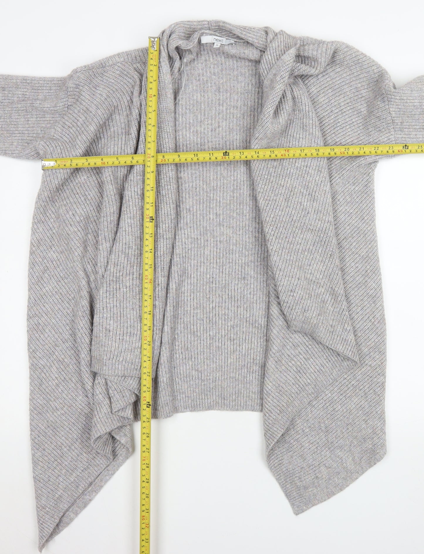 Next Women’s Grey Ribbed Knit Open Cardigan Size 14