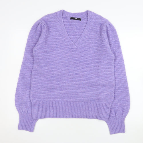 Very Women’s Purple V-Neck Long Sleeve Knit Pullover Jumper Size 10