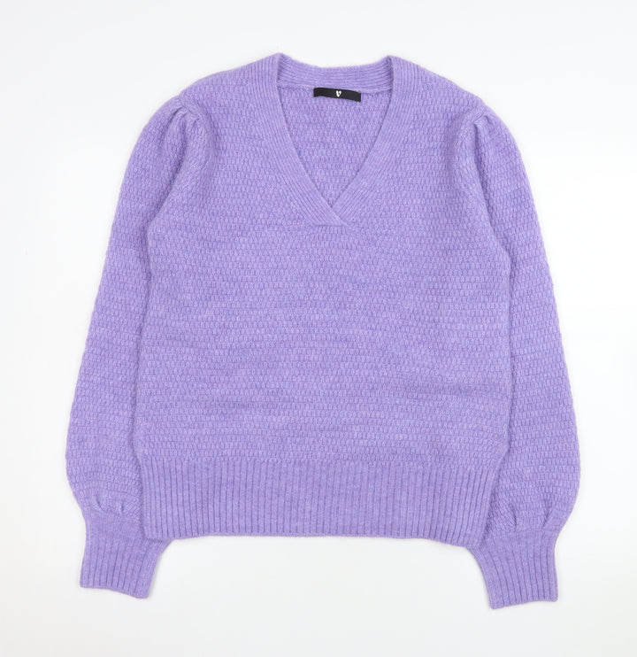 Very Women’s Purple V-Neck Long Sleeve Knit Pullover Jumper Size 10